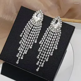 Dangle Earrings Luxury Crystal The runway Fringe of tassel Rhinestone Large Water Drop Tassel Hanging Suitable For Womens Fashion Jewelry Wedding Accesso