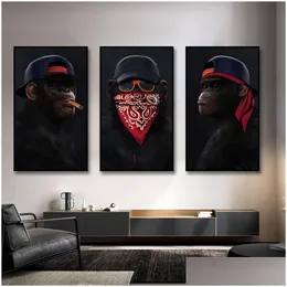 Paintings Funny Animal Painting Canvas Oil Paintings Wall Art Posters 3 Wise Monkeys Prints For Living Room Decoration Drop Delivery H Dhr0B