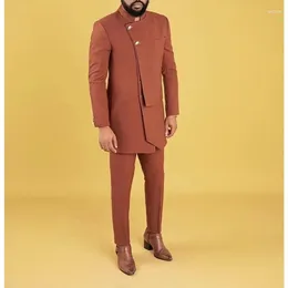 Men's Suits Special Design Brown Men Slim Fit 2 Pieces Stand Collar Custom Casual Blazer Sets Suit For Wedding Groom Tuxedo