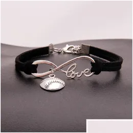 Charm armband amerikansk softball oändlighet för kvinnor män älskar baseball veet sträng rep wrap bangle mode sport smycken gåva drop dh8vb