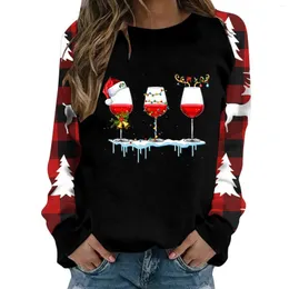 Women's Blouses O-neck Long Sleeve Tops Women Harajuku Casual Work Haut Femme Christmas Wine Bottle Print Blouse Vintage Top