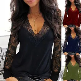 Blusas femininas rendas painel perspectiva manga longa camiseta moda flash markdown venda o preço de