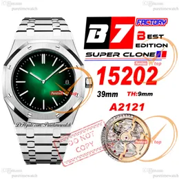 B7F 1520 Jumbo Extra-Thin 39mm Green Sunburst Dial Stick A2121 자동 남성 시계 스테인리스 스틸 브레이슬릿 슈퍼 에디션 Puretimewatch Reloj Hombre 시계