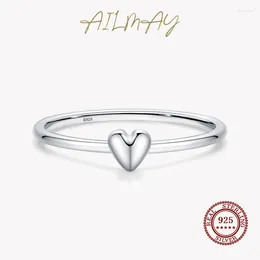 Cluster Ringe Ailmay Echt 925 Sterling Silber Einfache Mode Glatte Herz Finger Ring Für Frauen Party Stapelbar Minimalistischen Schmuck Geschenk