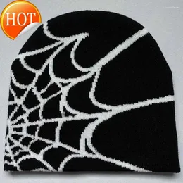 Boinas de contas goth aranha web jacquard gorro y2k unissex elástico quente hip hop chapéu de malha crânio boné para mulher