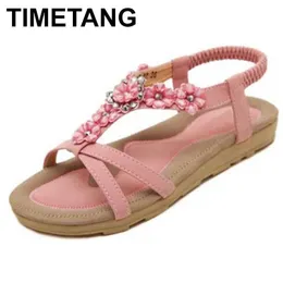 Sandali Timetang Scarpe basse comode Scarpe estive grandi da donna Scarpe da donna Bohemian Flower Diamond Beach J240224