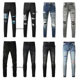 Брюки Viola Firmati Da Uomo Americano High Street Argento Patchwork в стиле Pelle Strappata Stile Coppia Jeans Neri Transfrontalieri Per Il Commercio Estero