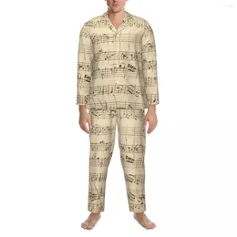 Мужская одежда для сна красочная музыка осень восьмой ноты Случайная печать негабаритная пижамная наборы мужские комфортный дизайн домашнего дизайна