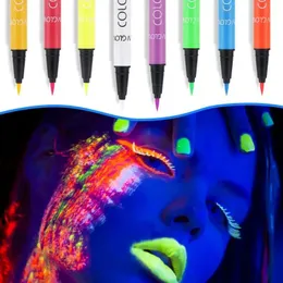 8 renk set neon sıvı eyeliner uV ışık kalemi cadılar bayramı kalem makyaj pigmenti yeşil turuncu 240220