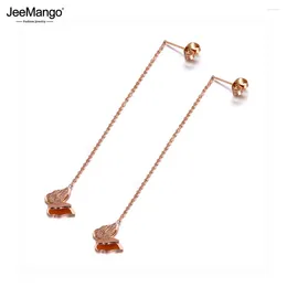 Dangle Earrings JeeMango Fashion Titanium Stainless Steel Butterfly Charm Tassel For Women Cute Chain Earring Jewelry JE19295