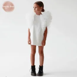 Moda kız bebek prenses örgü elbise bebek toddler çocuk sinek kol vintage vestido parti düğün doğum günü bebek kıyafetleri 2-10y 240220