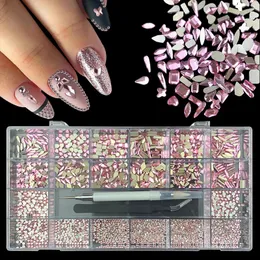 21 Grids Box Luxury Shiny Diamond Nail Art Rhinestones Set Crystal Glass Decorations Kit 1pcs Dotting Pick Up Pen and Tweezers 240219