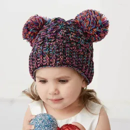 Berretti invernali americani con pasta fritta, cappello da lavoro a maglia, caldo e carino, doppia palla di lana per bambini