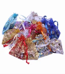 500 pçs padrões luxo organza sacos de jóias natal casamento voile presente saco com cordão jóias embalagem presente bolsa 79cm xes2504365295