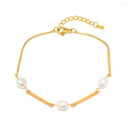 Link Bracelets Youthway Stainless Steel Natural Freshwater Pearl 팔찌 여성 세련