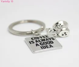 Yamily 12pcslot Coffee is always a good idea key Chain cup Charm pendant key ring key chain for men women fashion jewelry gift7355710