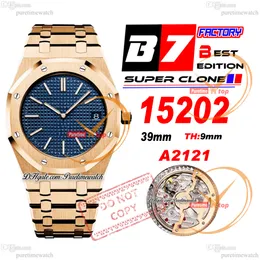 B7F 1520 Jumbo Extra-Thin, 39 мм, розовое золото 18 карат, синий индекс, Grande Tapisserie Dial Stick A2121, автоматические мужские часы, браслет из нержавеющей стали, часы Super Edition Puretimewatch