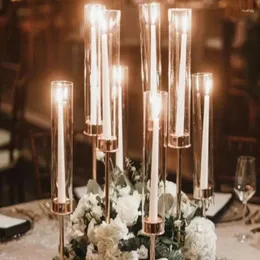 Candle Holders 2pcs/4pcs/6pcs/12pcs)simple Tiny Wedding Centerpiece Crystal Gold Candelabra 8 Arms For Weddings Use