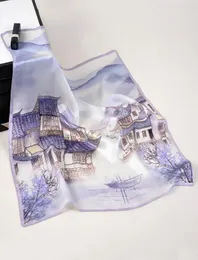 2019 New Mulberry Silk MS 53cm Chinese Ink Painting Small Wind Rural Small Square Scarf Scarves2304780