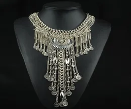 Bohemian Lange Quaste Anhänger Halskette mit Münzen Kristall Blume Kragen Halsband Gold Silber Schwarz Kette Geschenk für Frauen 3 farben5103691
