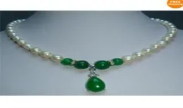 New Fine Pearl Jewelry Natural Green Jade South Sea White 진주 목걸이 17inch2090990