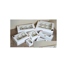 Present Wrap 20st White Kraft Paper Box med Window 1 2 3 4 6 8 Hole Cupcake Insert Liten stor kaka Packing Muffin Cardboard199C Drop DHMGQ