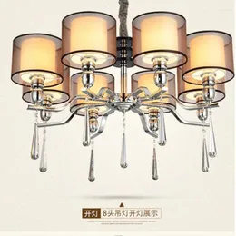 Pendant Lamps Chandelier Modern Lighting Fabric Lampshade Dinning Room Crystal Light High Quality Metal Paint Lamp