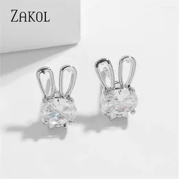 Stud Earrings ZAKOL Cute Sliver Color For Women Fashion Oval Cubic Zirconia Girls Party Jewelry