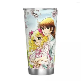 Tumblers Doces Anime Anni Tumbler isolado com tampa de canudos Kawaii Japonês para crianças Vácuo Canecas de café Office Home Car Garrafa Copos