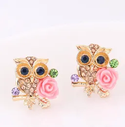 Gold Cute Owl Flower Coldings For Women Animal Colkings Arete Studs Boucle D39oreille Femme XD23237744027