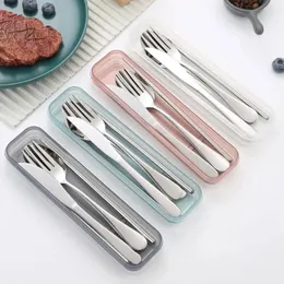 Dinnerware Sets 1Pc Travel Outdoor Reusable Tableware Box School Home Slot Design Practical Cutlery Transparent Cover Kitchen Set