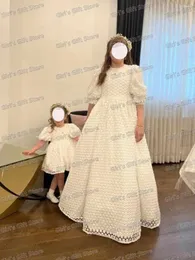 Girl Dresses Hollow Out Lace Flower For Wedding Princess High Waist Toddler Pretty Pageant Balloon Sleeve First Communion Gown