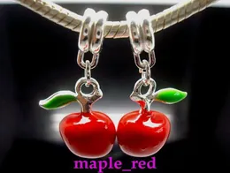 Whole 40pcs lot beautiful Enamel Red Apple Dangle Big Hole DIY Charms fit European Bracelet Necklace1639424