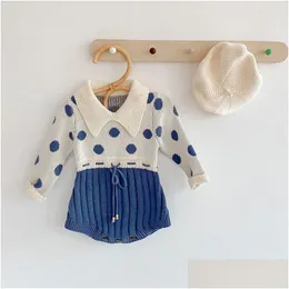 Tulumlar Bebek Bebek Sonbahar Giysileri Doğum Polka Dot Örgü Bodysuit Patchwork Tulumlar için Yanlış Setler 240116 Damla Teslimat Çocukları Annelik DH9NW