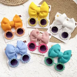 Hair Accessories 2Pcs/Set Sunglasses Bow Headband Baby Unglasses Elastic Headwear Bohemia Seaside Sun Glasses Kids Born Gifts