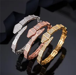 Snake Brand Designer Female Open Cuff Bracelet Zirconia Stone Barkles Gold Silver Rose Gold Fashion 18K Stainless Steel Women0391602194