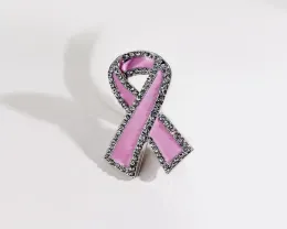 Stor platt strass rosa band ribbon bröstcancer medvetenhet lapel stift 2024224