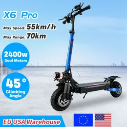 X6 Pro Electric Sc​​ooter US EUドイツ倉庫デュアルモーターオフロード折りたたみ可能なアダルトモビリティEスクーター電気1200W 2400W 48V 240222