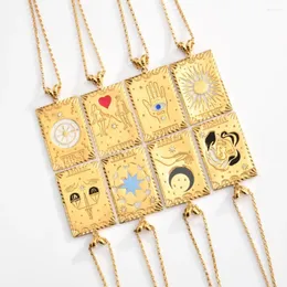 Anhänger Halsketten Zierliche Tarotkarten für Frauen Symbolische Halskette Goldfarbe Emaille Anhänger Kette Vintage Sonne Mond Mystischer Schmuck Geschenk