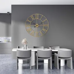 거실 장식을위한 큰 벽 시계, (60cm) 24 인치 벽 시계 장식, 금속 아날로그 로마 숫자 벽 시계 현대 벽 시계