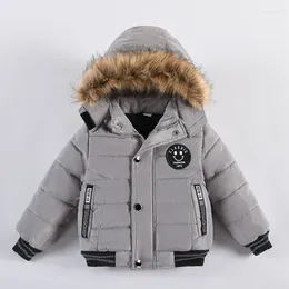 Куртки От 2 до 8 лет, осенне-зимняя куртка для мальчиков, теплый меховой воротник, модное пальто для маленьких девочек, верхняя одежда на молнии с капюшоном, подарок на день рождения, детская одежда