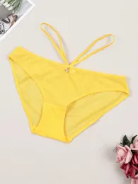 Mutandine da donna CYHWR Ladies Sexy Large Size Mesh See Through Panty Lingerie Donna Intimo giallo limone