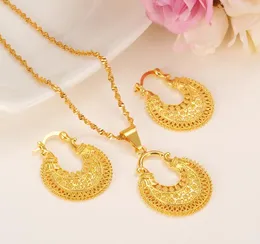 gold Ethiopian Jewelry Set Pendant Necklace Earring Fashion dubai Design Gold Nigeria women girls wedding bridal set charms gift5411211