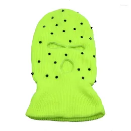 Berets Autumn And Winter Warm Solid Color Three-Hole Men's Women's Outdoor Cycling Ski Mask Two-Hole Slipover Knitted Hat