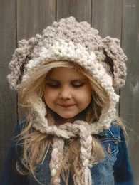 Berretti Chic Inverno Adorabile Cappello per bambini Berretti per bambini Orecchio Cartone animato Animale Caldo Carino fatto a mano Neonata Ragazzo Addensare Cappelli con collo in maglia