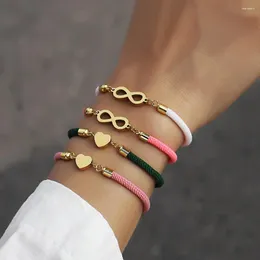 Charme Pulseiras Moda Símbolo Infinito Coração Pulseira Mulheres Simples Ajustável Corda Colorida Para Jóias Presente