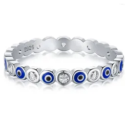 Cluster Rings 2024 925 Pure Silver Blue Enamel Sapphire Ring Women's Eternal Lucky Jewelry