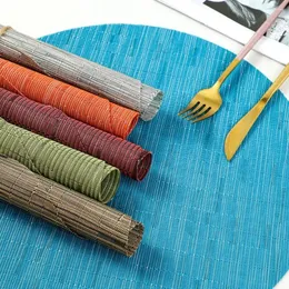 Table Mats 1Pcs PVC Heat Insulation Mat Retro Blue/Green/Red/Orange/Dark Blue 35 CM Place Round Anti-Skid Kitchen Tool