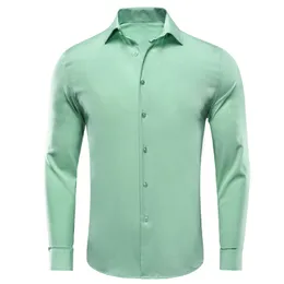 Hi-Tie Plain Solid Silk Mens Camisas Manga Longa Lapela Vestido Terno Camisa Blusa Casamento Negócio Azul Mint Rosa Roxo Verde Cinza 240219