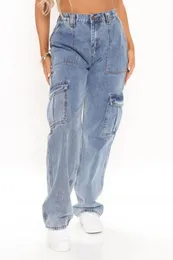 Y2K Jeans cargo multitasche a vita alta da donna Pantaloni larghi in denim larghi a gamba larga Pantaloni casual femminili S-XL 240222